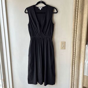 Nordstrom Black Linen Blend Sleeveless Wrap Midi Dress w/ Pockets, Size S
